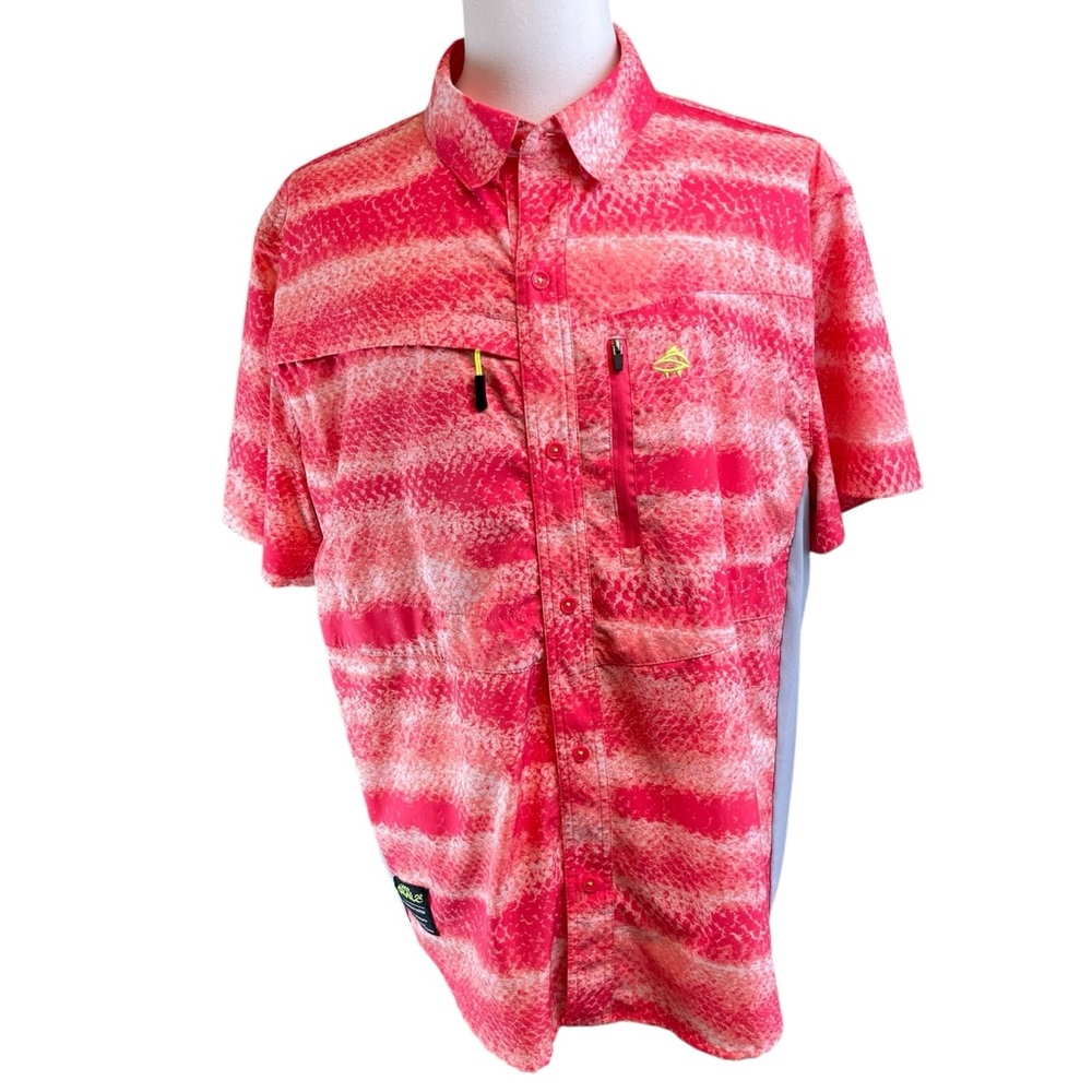 LOCO‎ KAILE Pink Fishing Short Sleeve Button Front Shirt Sz XXL Travel Outdoors